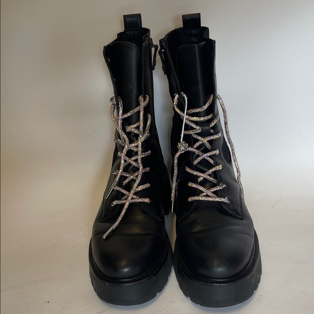 Sam Edelman Black Combat Boots with Rhinestone Laces